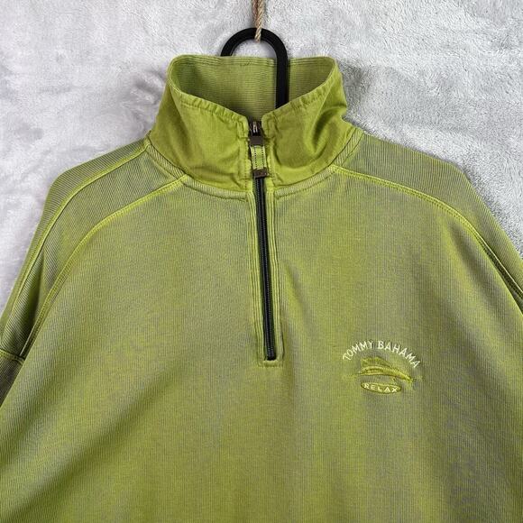 Tommy Bahama 1/4 Zip Sweatshirt Men's Large Green Beachy Summer 100% Cotton - Picture 2 of 13